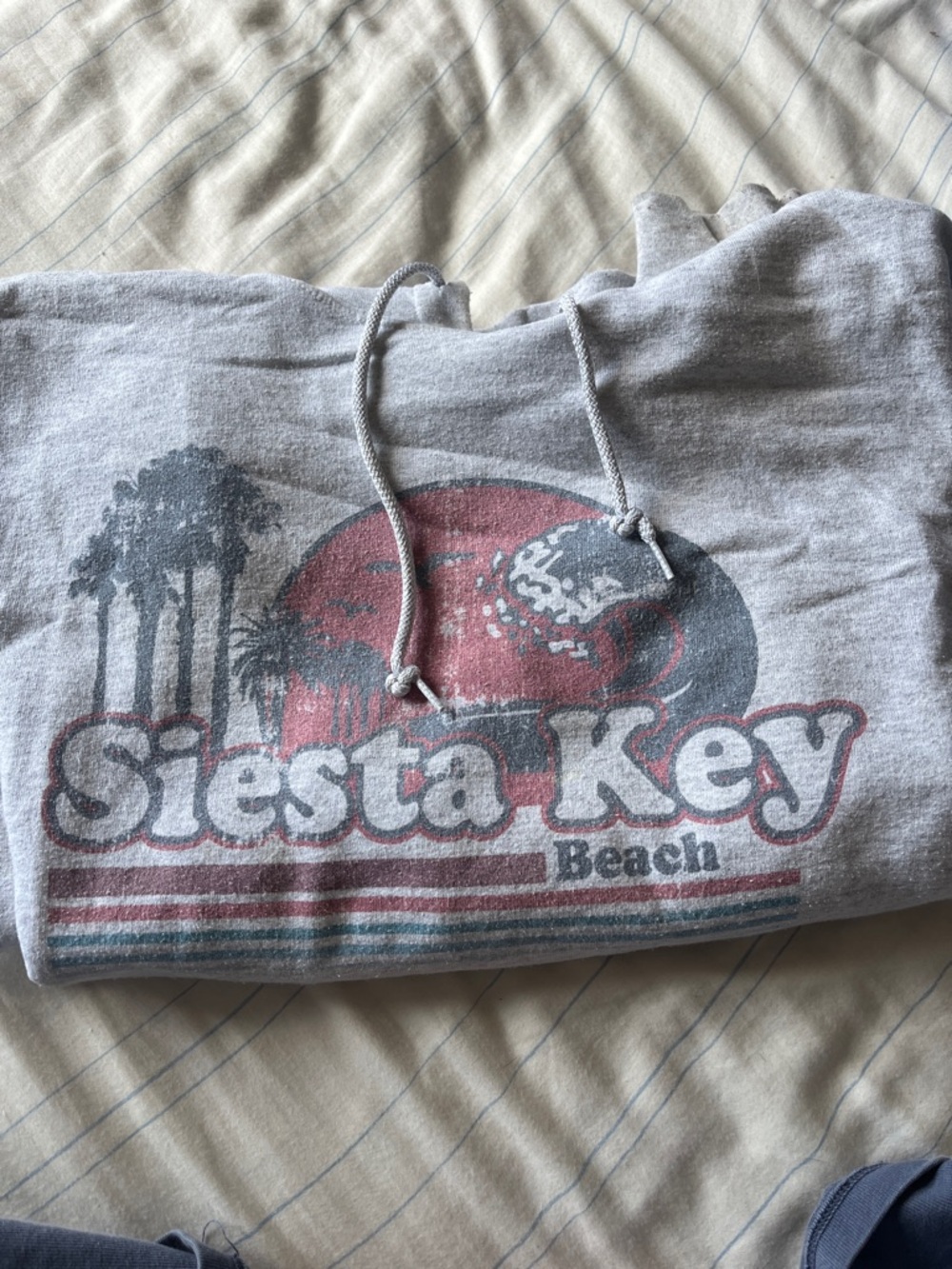 Siesta Key Beach Graphic Hoodie - Light Gray with Red Accent